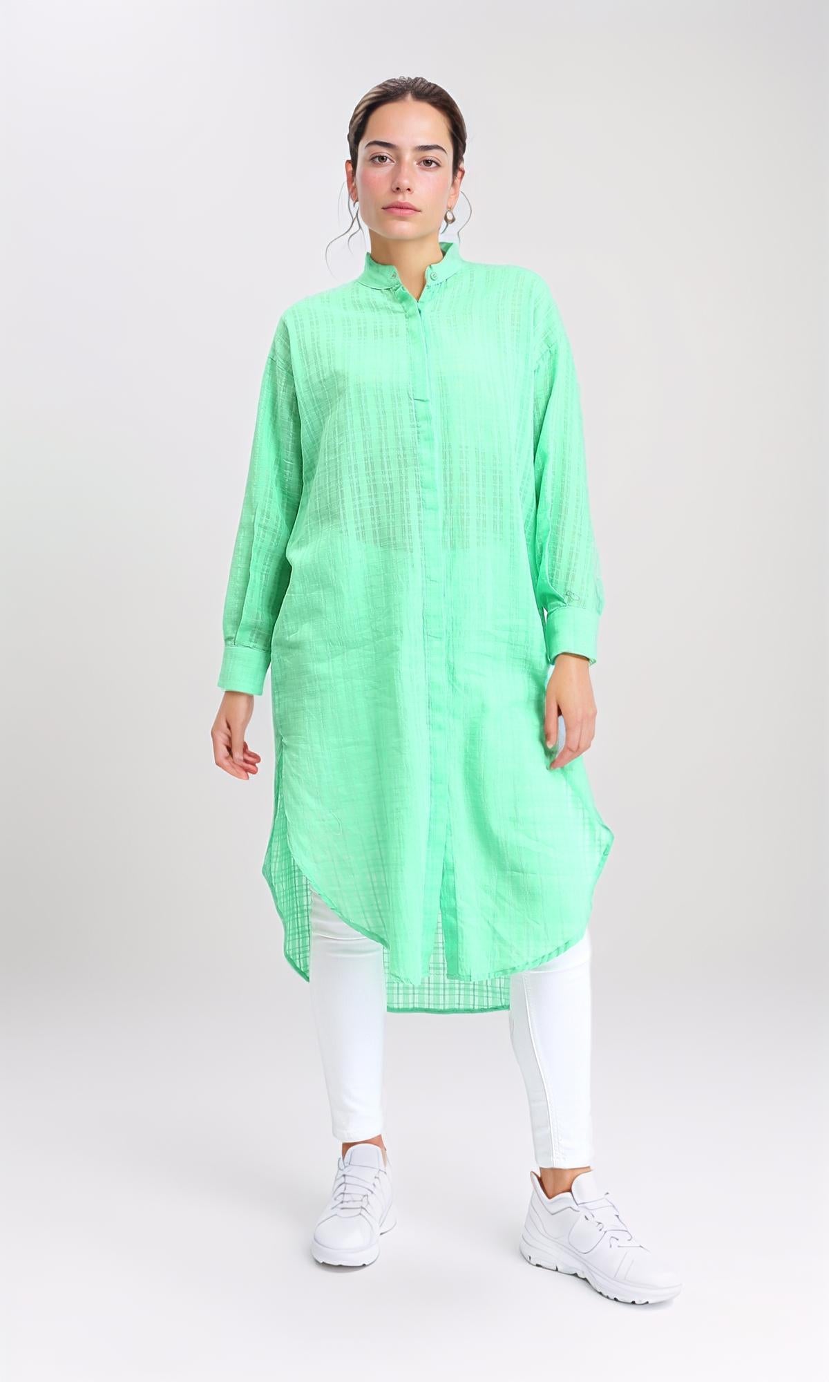 Long Sleeves Buttons Down Long Shirt - Green