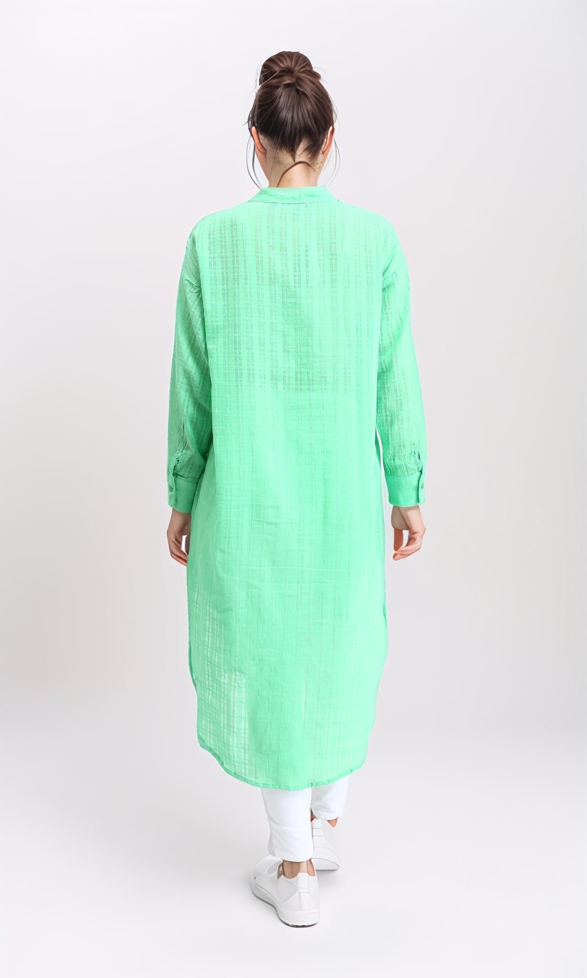 R206077 - Long Sleeves Buttons Down Long Shirt - Green