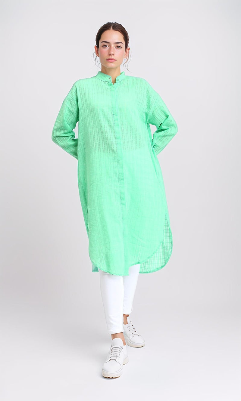 R206077 - Long Sleeves Buttons Down Long Shirt - Green