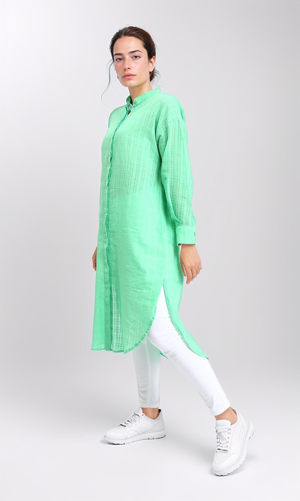 R206077 - Long Sleeves Buttons Down Long Shirt - Green