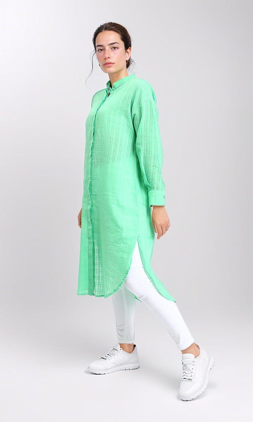 R206077 - Long Sleeves Buttons Down Long Shirt - Green