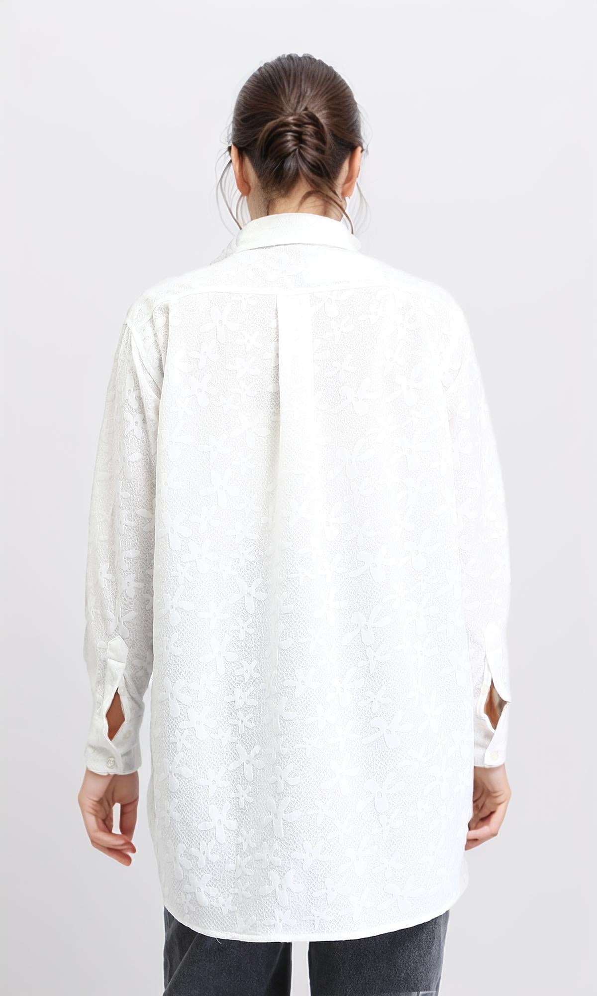 R206078 - Long Sleeve Cotton Floral Shirt - White