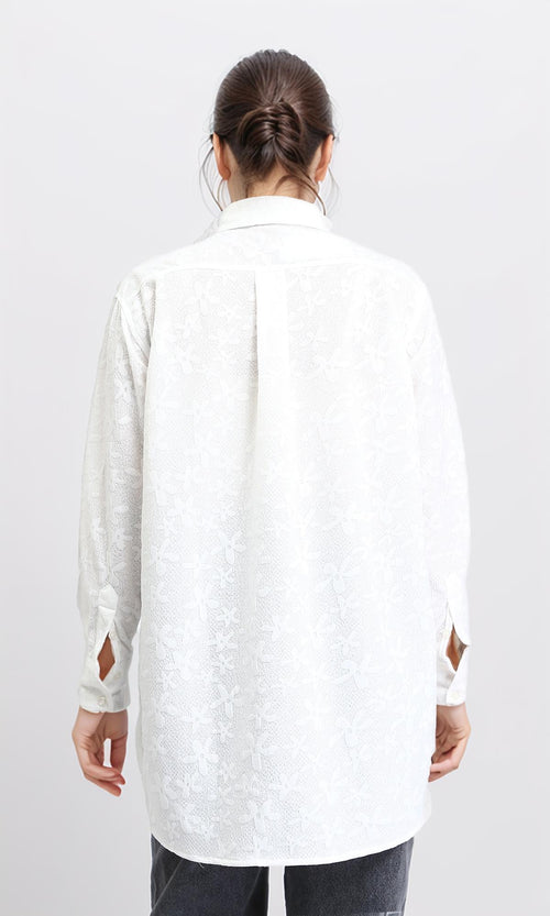 R206078 - Long Sleeve Cotton Floral Shirt - White