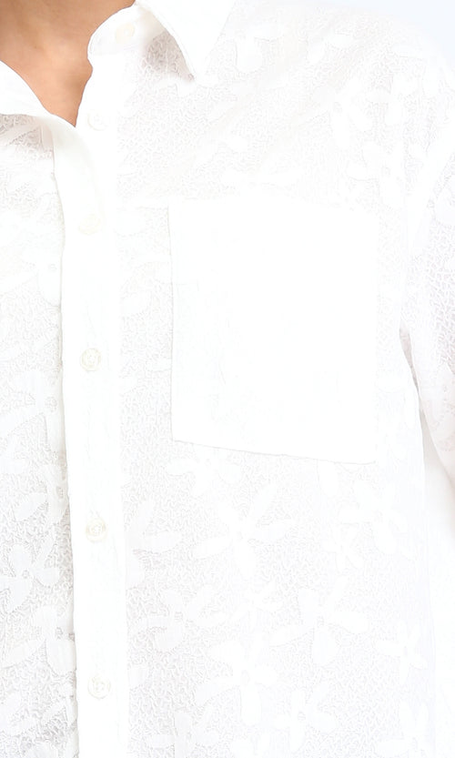 R206078 - Long Sleeve Cotton Floral Shirt - White