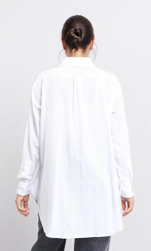 R206079 - Self Striped Cotton Summer Shirt - White