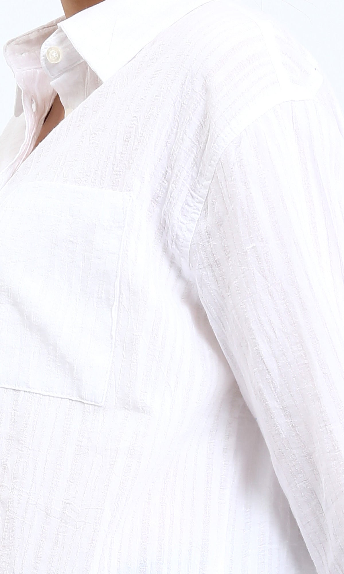 R206079 - Self Striped Cotton Summer Shirt - White