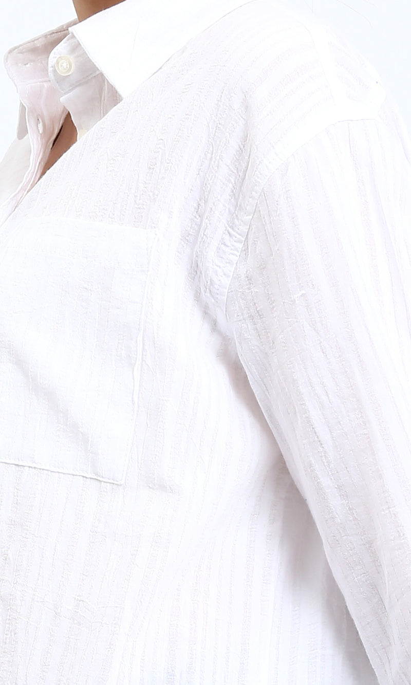 R206079 - Self Striped Cotton Summer Shirt - White