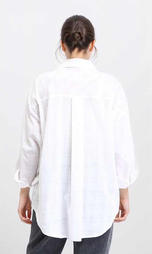 R206081 - Turn Down Collar Plaids Shirt - White