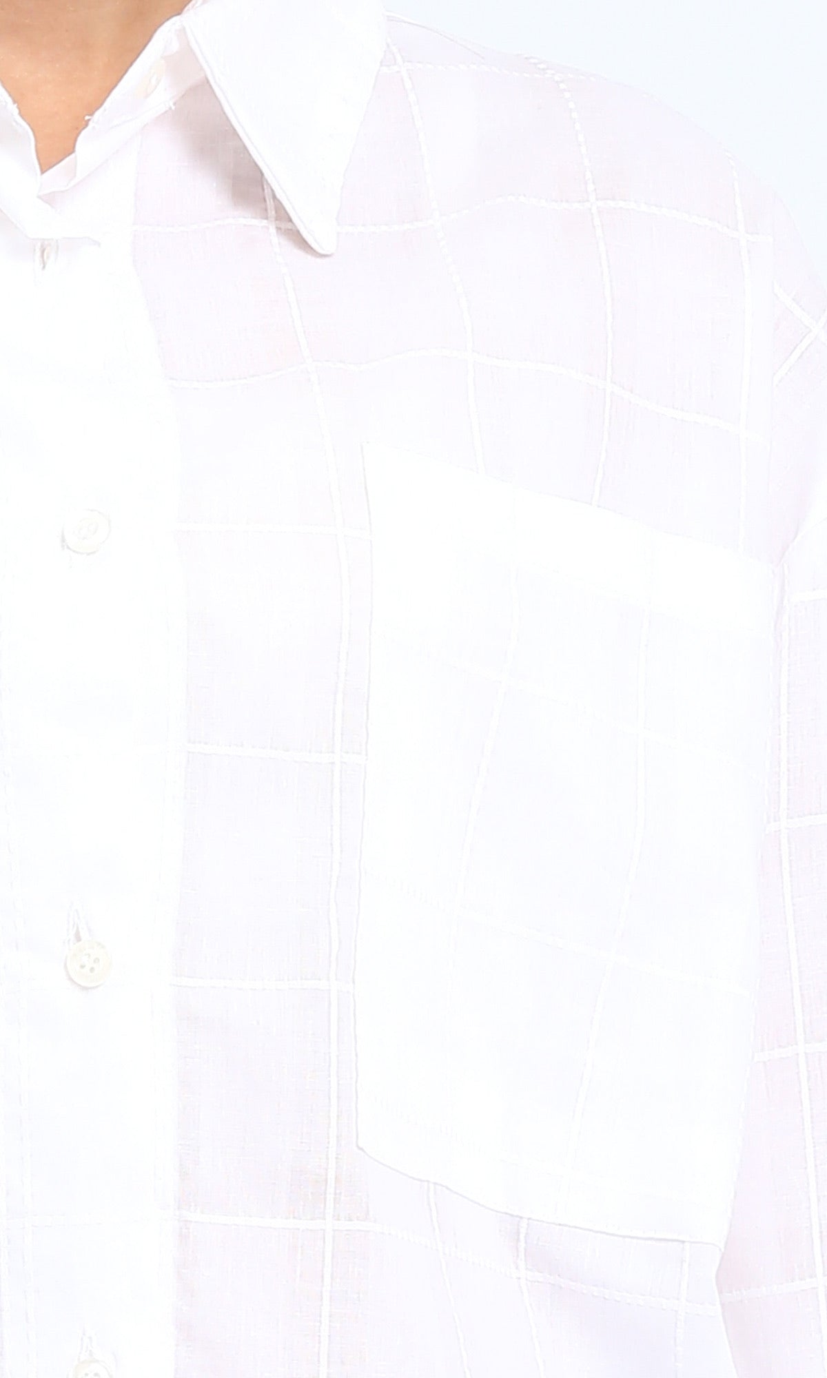 R206081 - Turn Down Collar Plaids Shirt - White