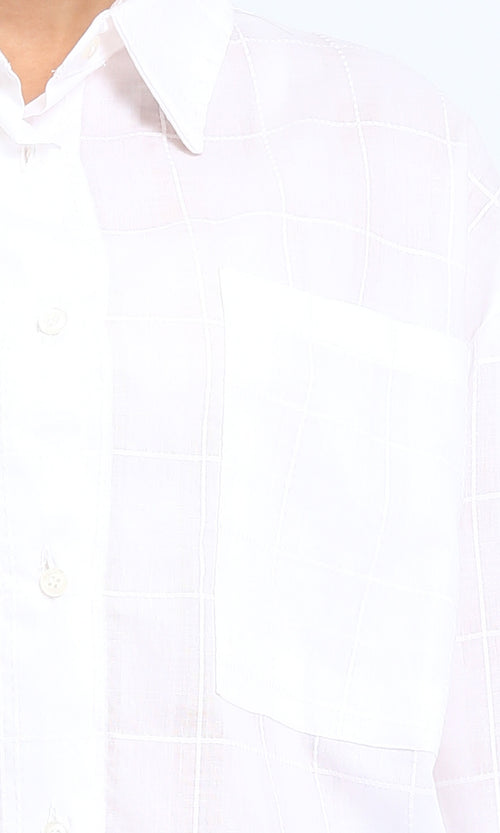 R206081 - Turn Down Collar Plaids Shirt - White