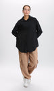 R206084 - Solid High-Low Shirt with Front Pocket - Black