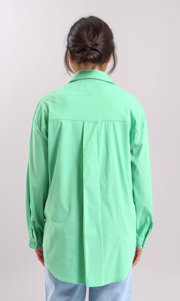 R206085 - Long Sleeve Solid Shirt with Front Pockets - Seafoam