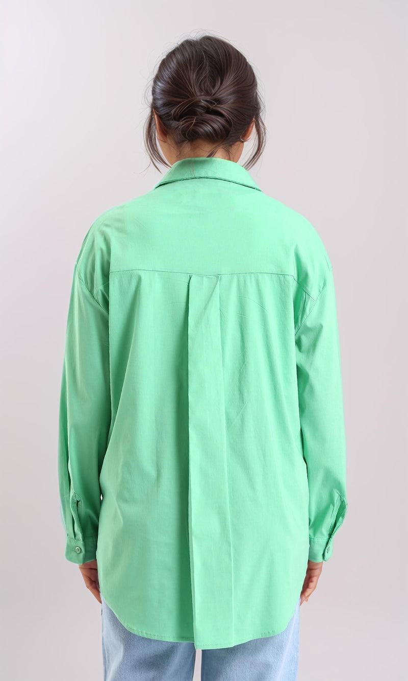 R206085 - Long Sleeve Solid Shirt with Front Pockets - Seafoam