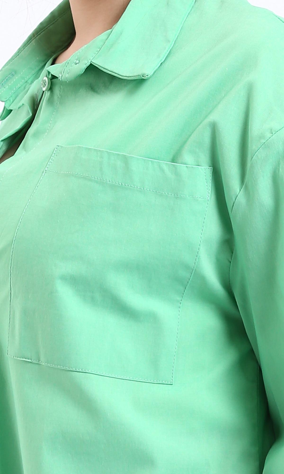R206085 - Long Sleeve Solid Shirt with Front Pockets - Seafoam