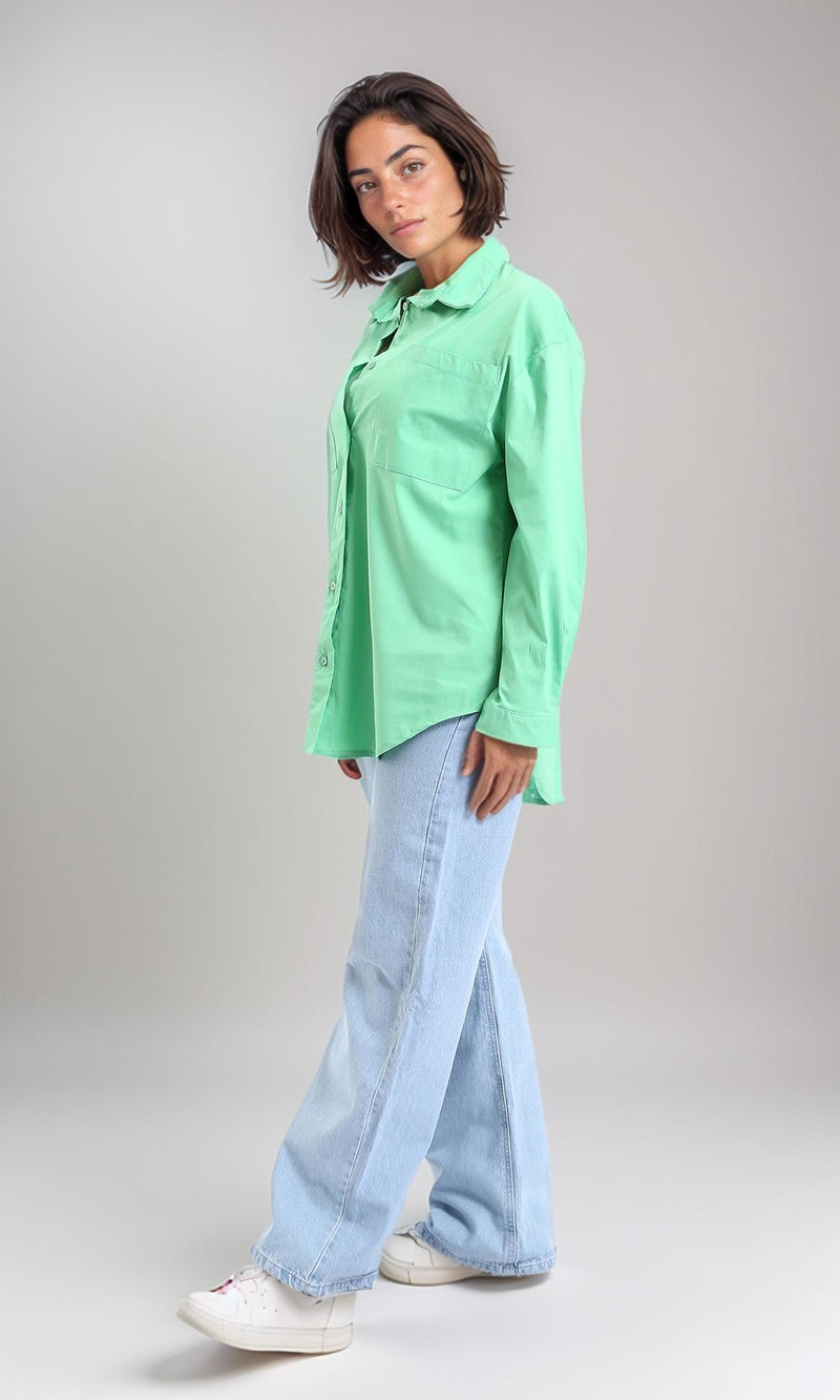 R206085 - Long Sleeve Solid Shirt with Front Pockets - Seafoam