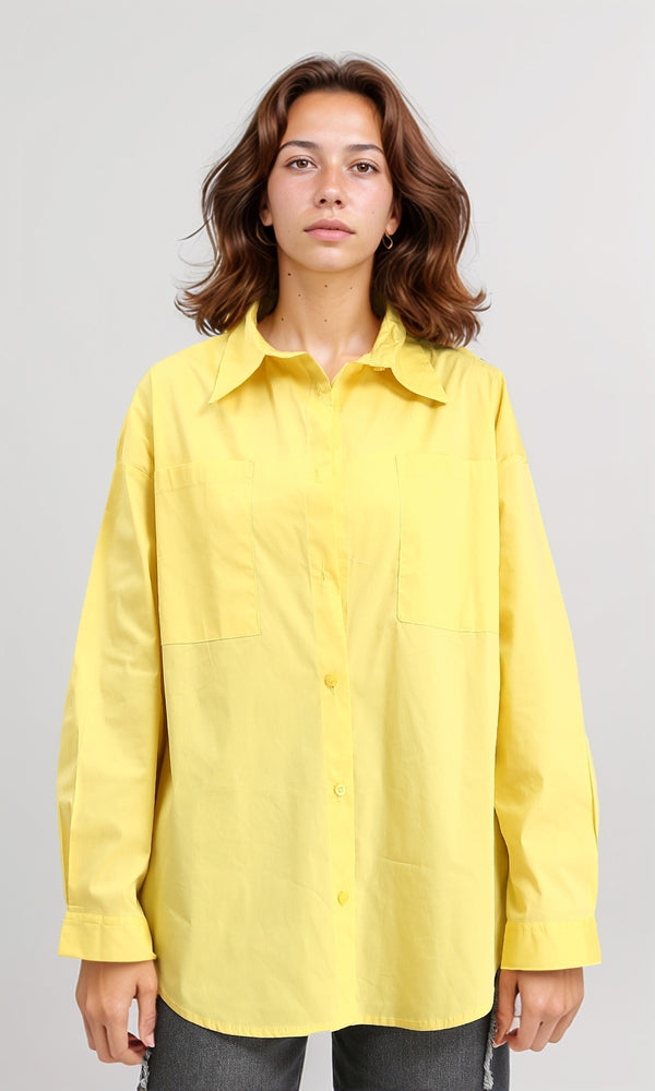R206086 - Solid Long Sleeves Shirt with Pockets - Yellow