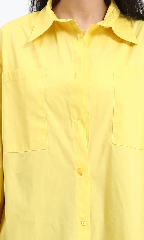 R206086 - Solid Long Sleeves Shirt with Pockets - Yellow