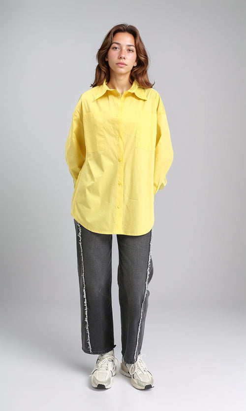 R206086 - Solid Long Sleeves Shirt with Pockets - Yellow