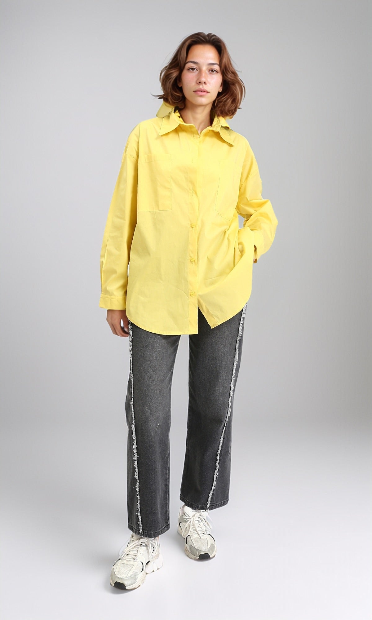 R206086 - Solid Long Sleeves Shirt with Pockets - Yellow