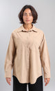 R206087 - Long Sleeve Solid Shirt with Front Pockets - Dark Beige