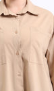 R206087 - Long Sleeve Solid Shirt with Front Pockets - Dark Beige