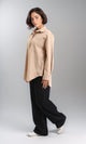 R206087 - Long Sleeve Solid Shirt with Front Pockets - Dark Beige