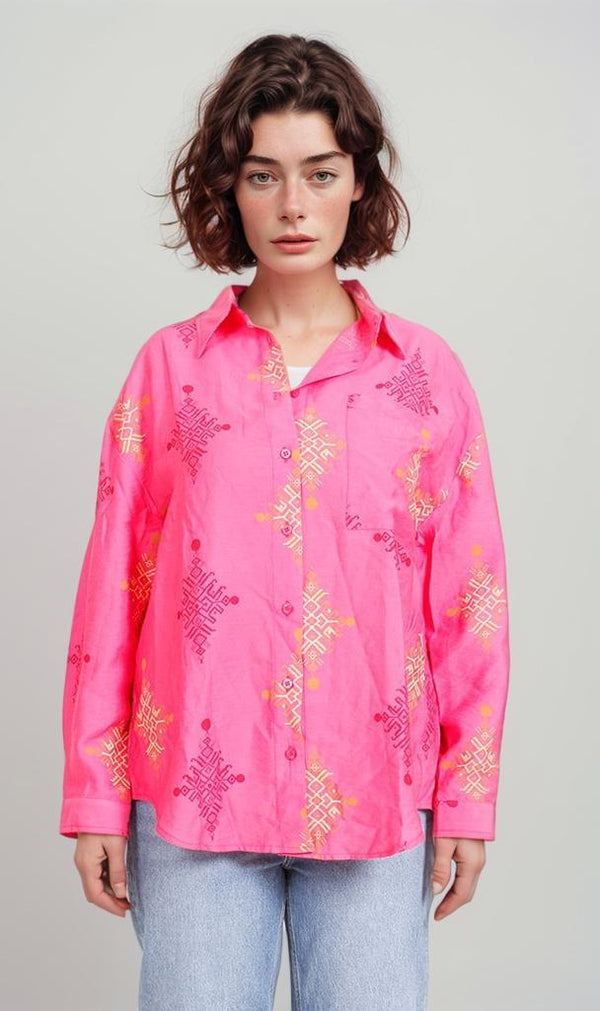 R206090-R206090 - Longline Textured Shirt - Beige