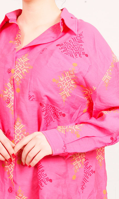 R206090-R206090 - Longline Textured Shirt - Beige