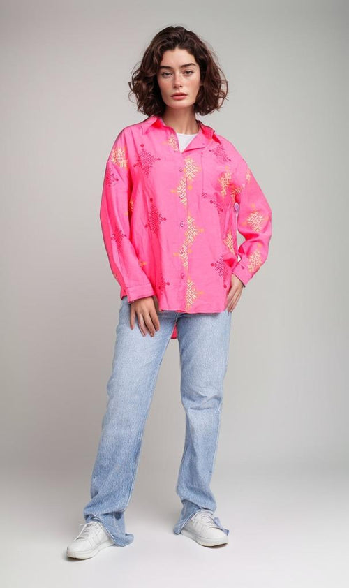 R206090-R206090 - Longline Textured Shirt - Beige