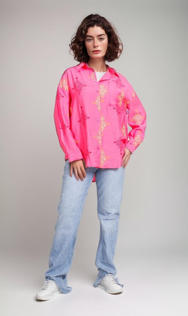 R206090-R206090 - Longline Textured Shirt - Beige