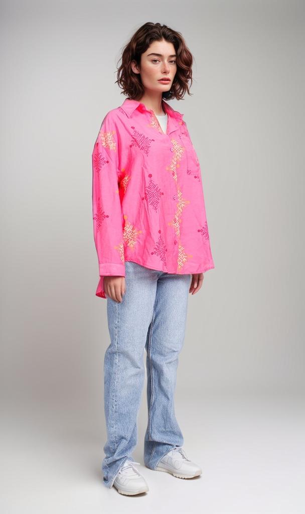 R206090-R206090 - Longline Textured Shirt - Beige