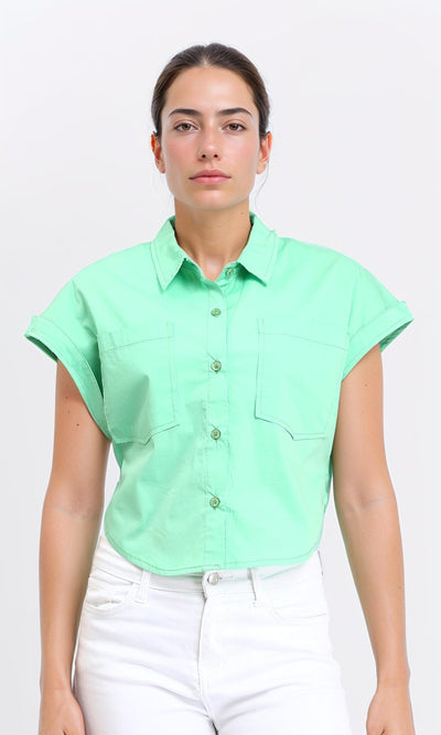 Solid Short Shirt with Front Pockets - Light Green