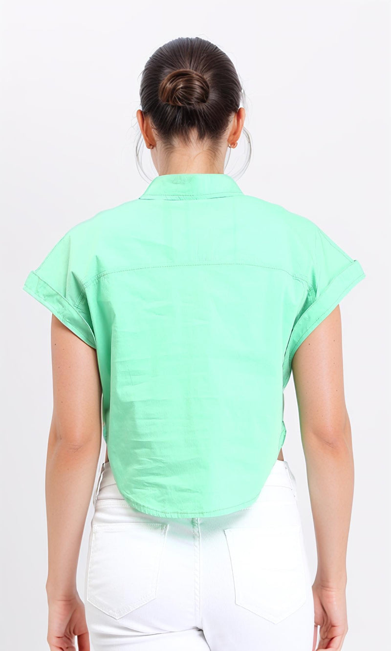 R206096 - Solid Short Shirt with Front Pockets - Light Green