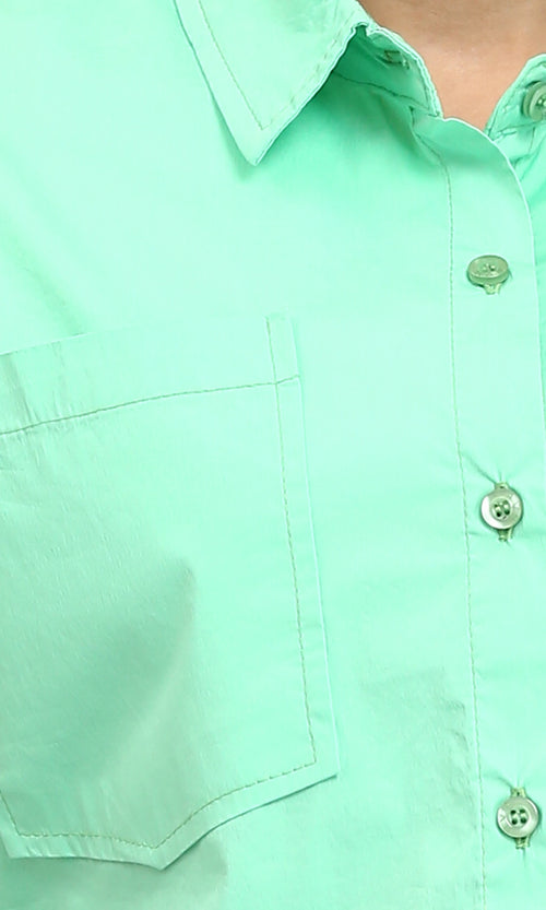 R206096 - Solid Short Shirt with Front Pockets - Light Green