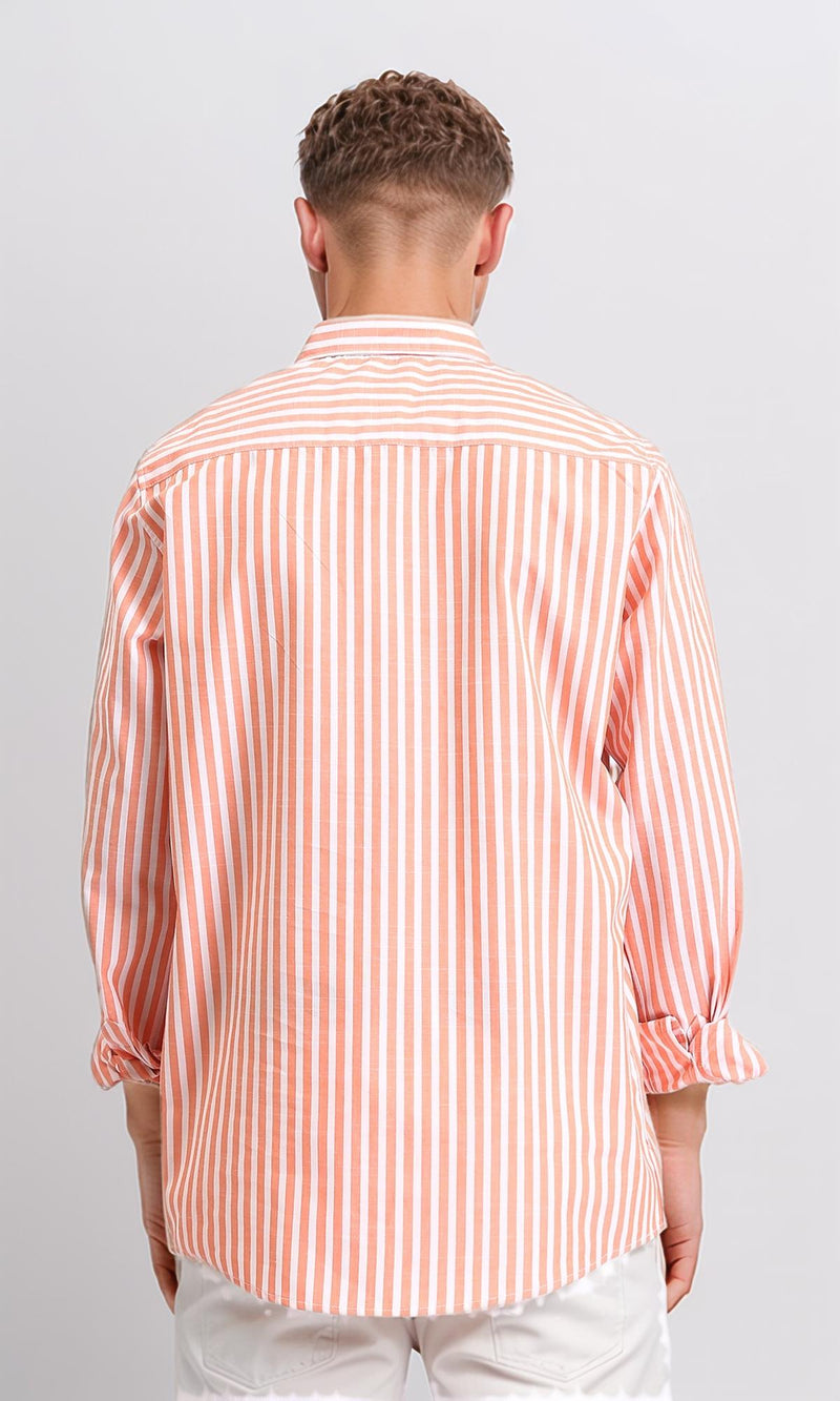 R206112 - Long Sleeves Striped Casual Shirt - Light Orange & White