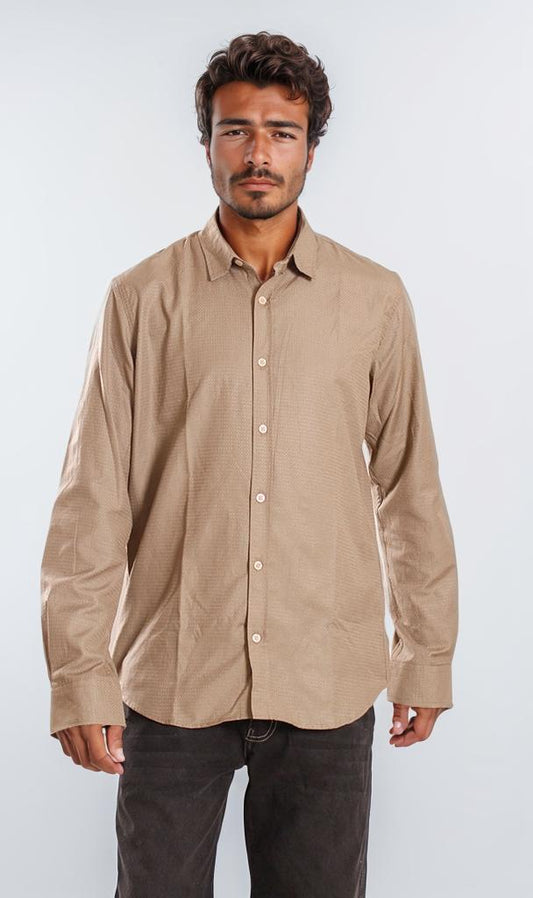 r206329-SOLID BUTTON-UP SHIRT - OLIVE GREEN