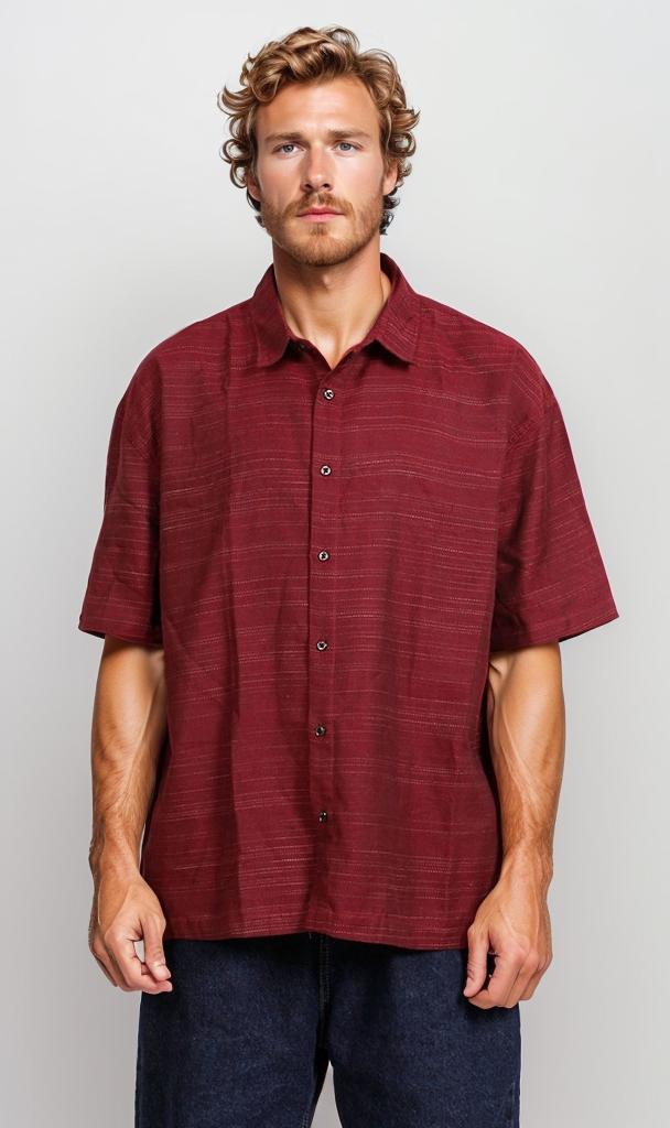 Textured Short Sleeve Shirt - Maroon