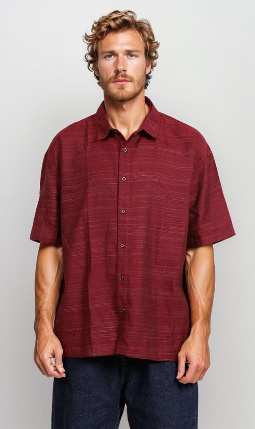 R206331-R206331 - Textured Short Sleeve Shirt - Maroon