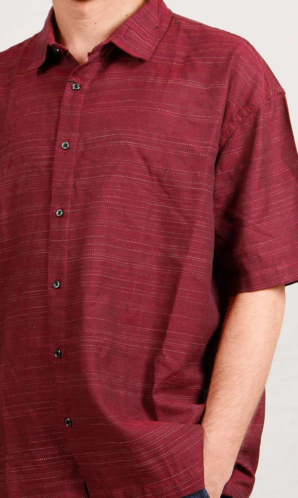 R206331-R206331 - Textured Short Sleeve Shirt - Maroon