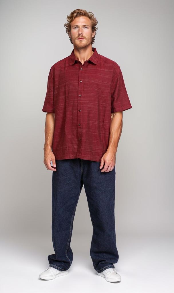 R206331-R206331 - Textured Short Sleeve Shirt - Maroon