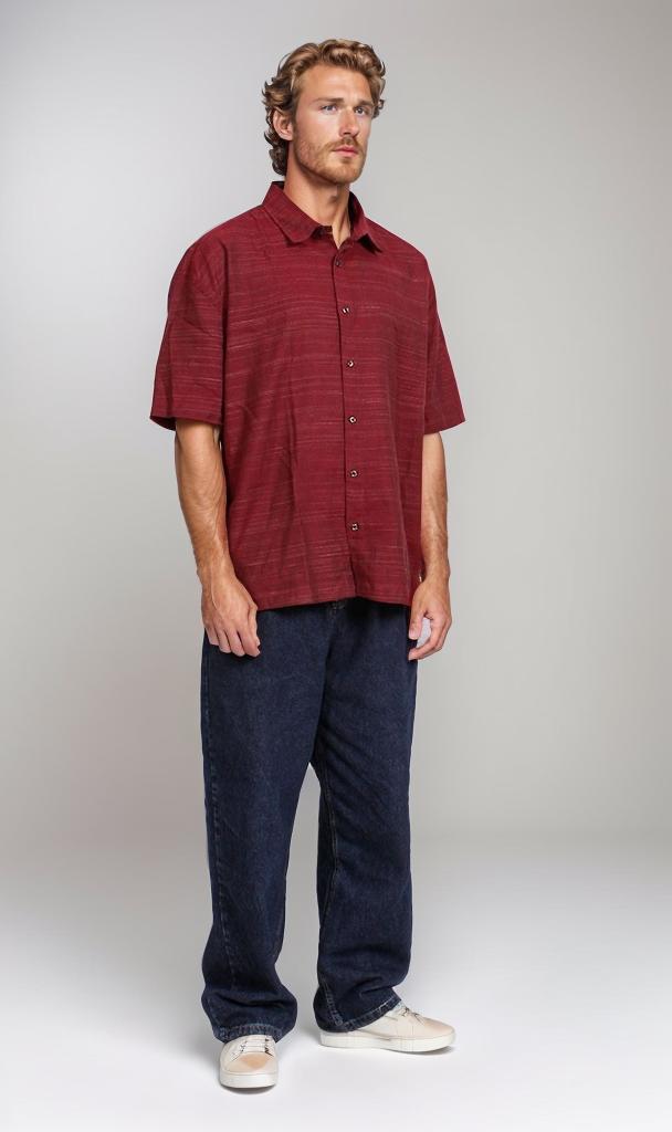 R206331-R206331 - Textured Short Sleeve Shirt - Maroon