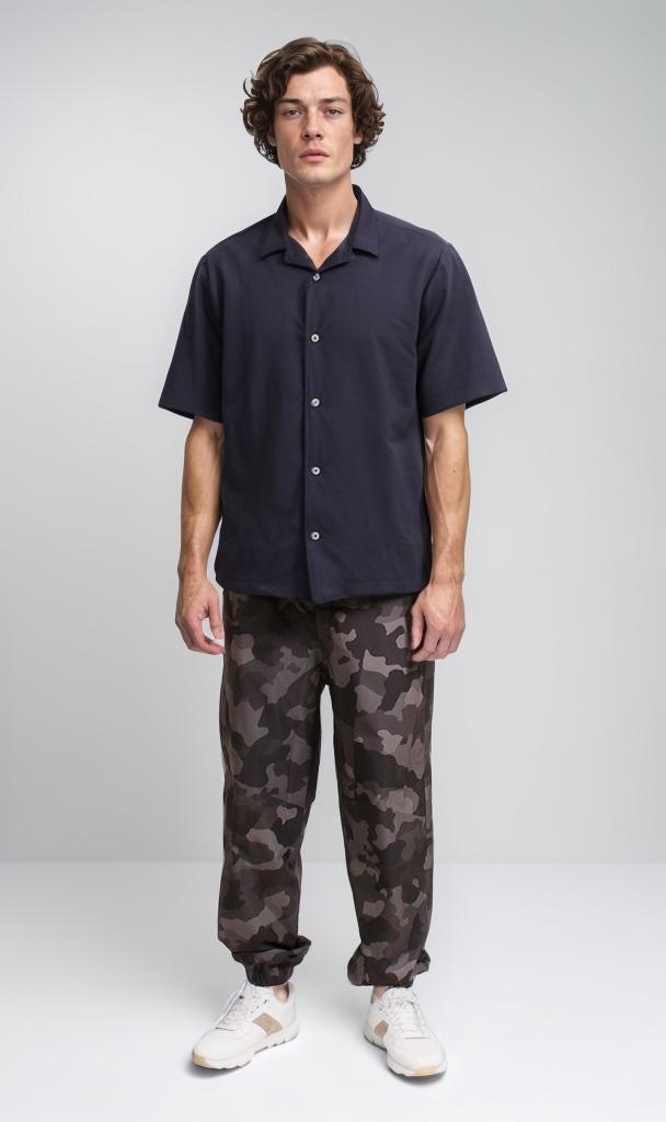 R206332 - Ready Garment Short-Sleeve Button-Up Shirt - Navy Blue