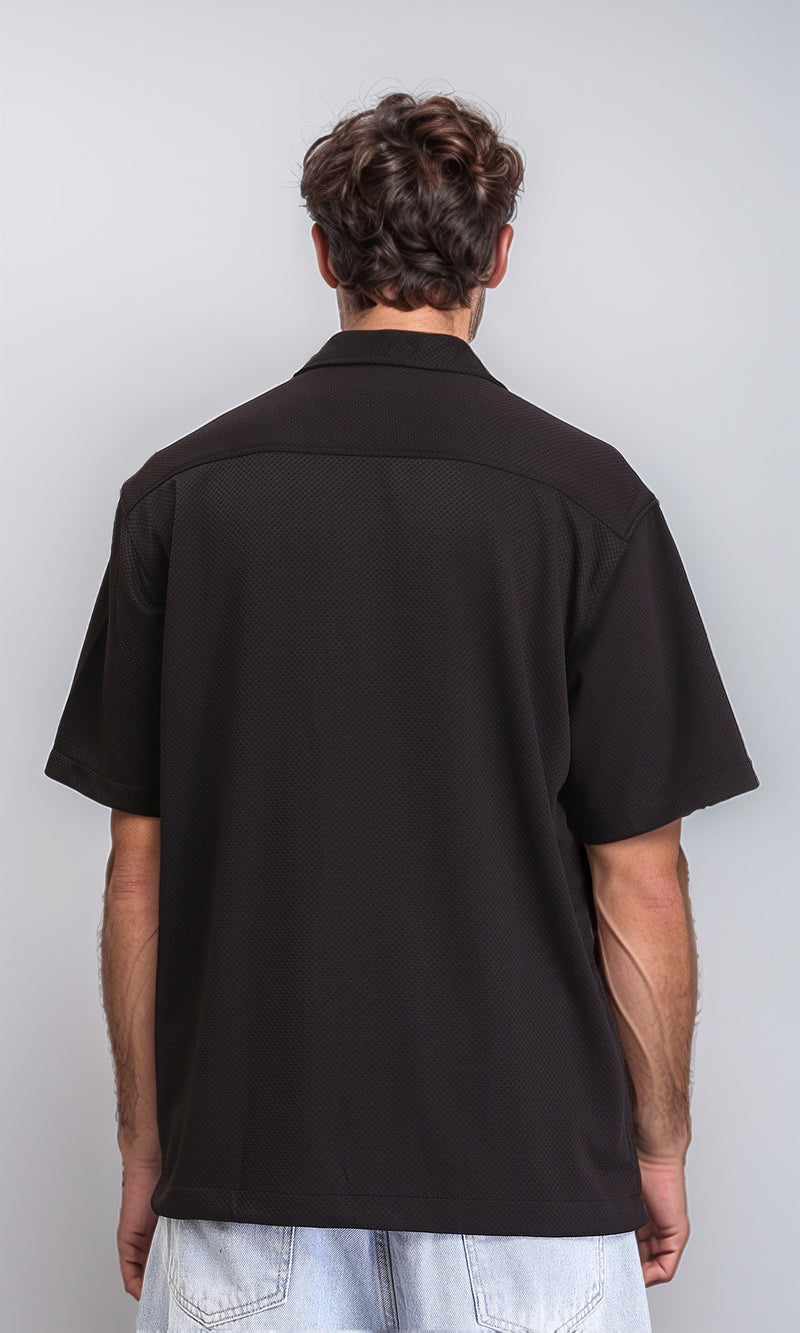 R206333 - Self Pattern Shirt with Classic Collar - Black