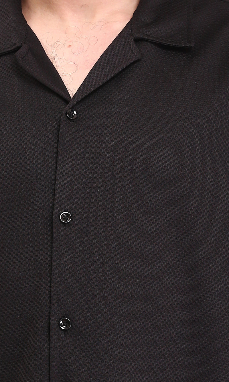 R206333 - Self Pattern Shirt with Classic Collar - Black