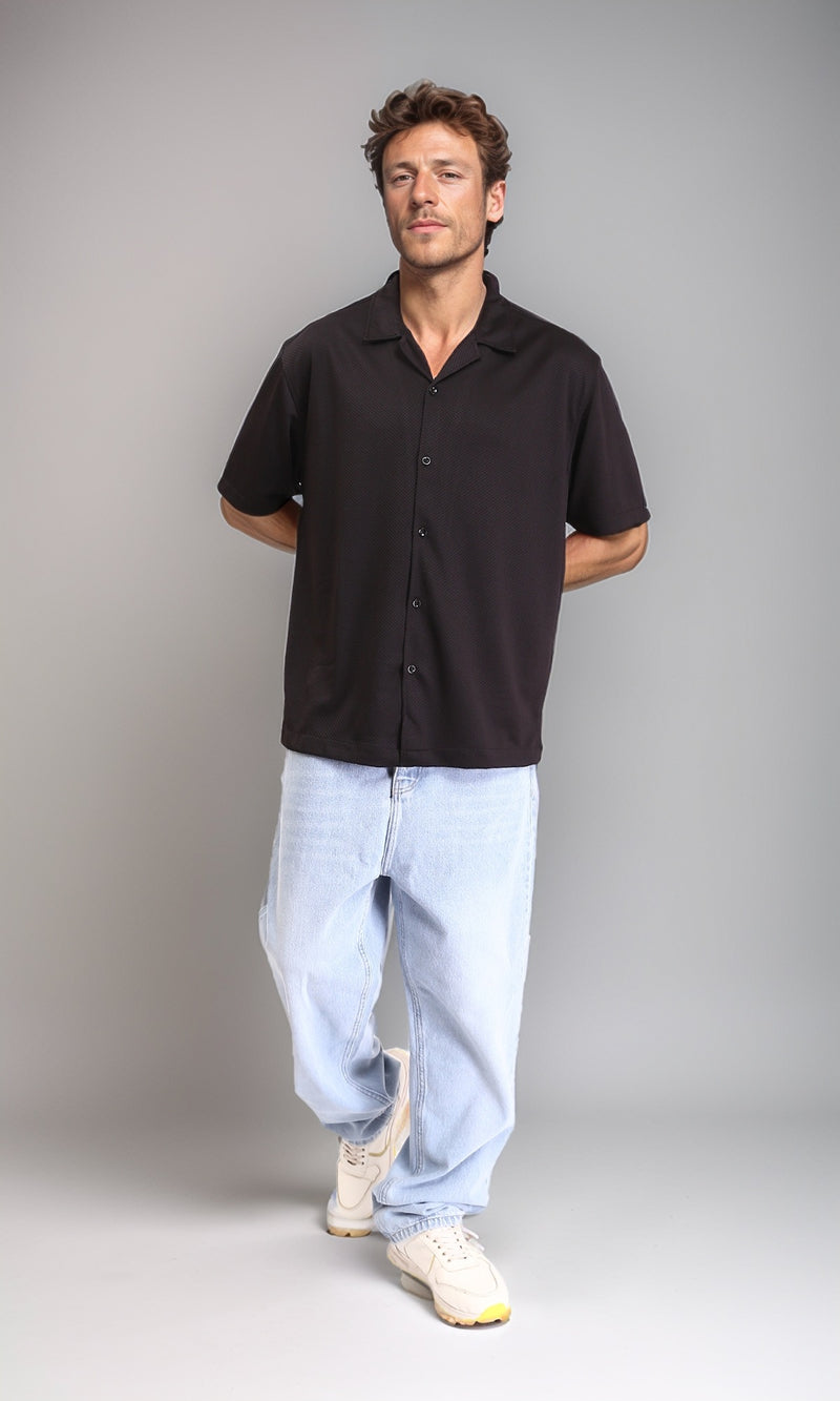 R206333 - Self Pattern Shirt with Classic Collar - Black
