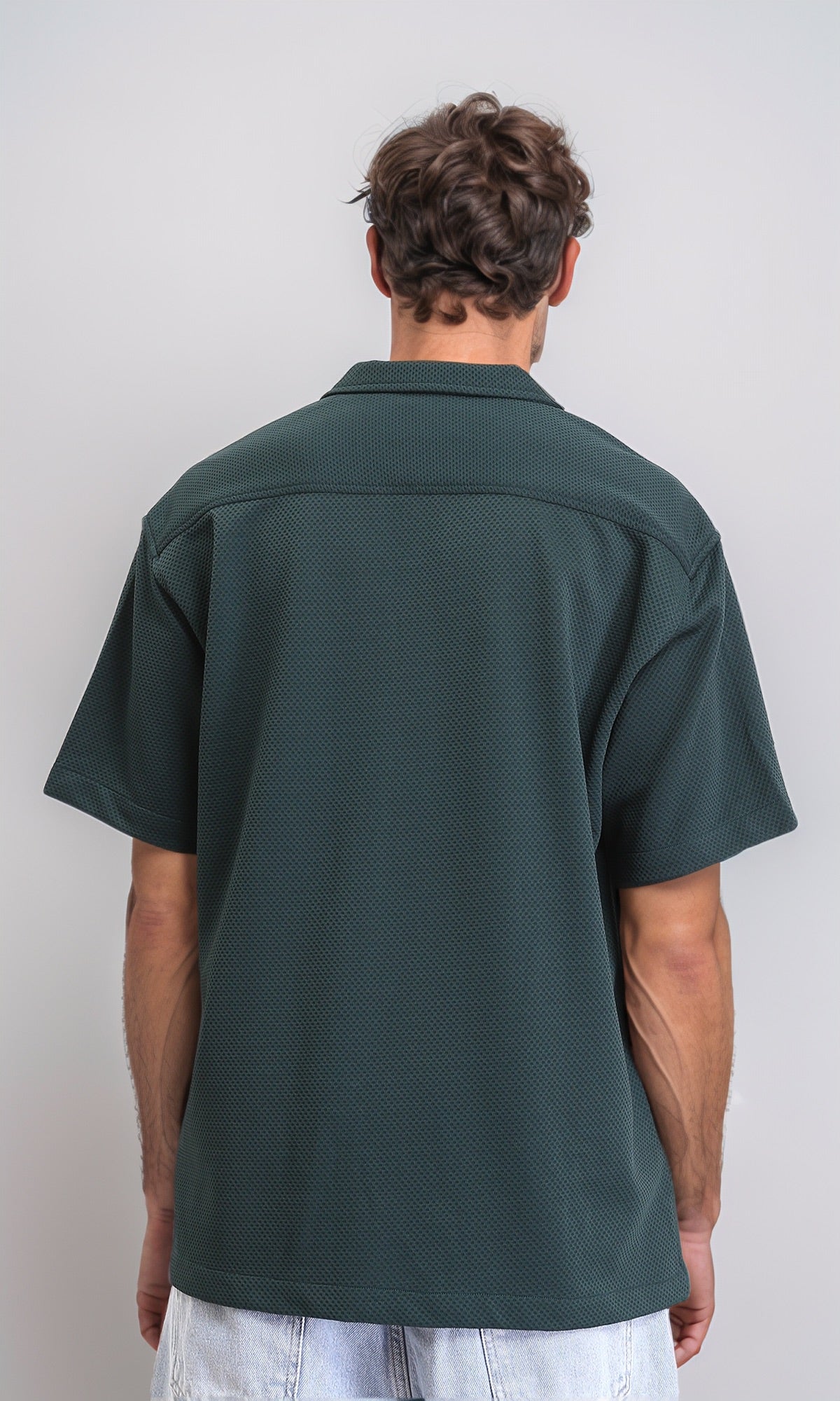 R206335 - Self Pattern Shirt with Classic Collar - Forest Green