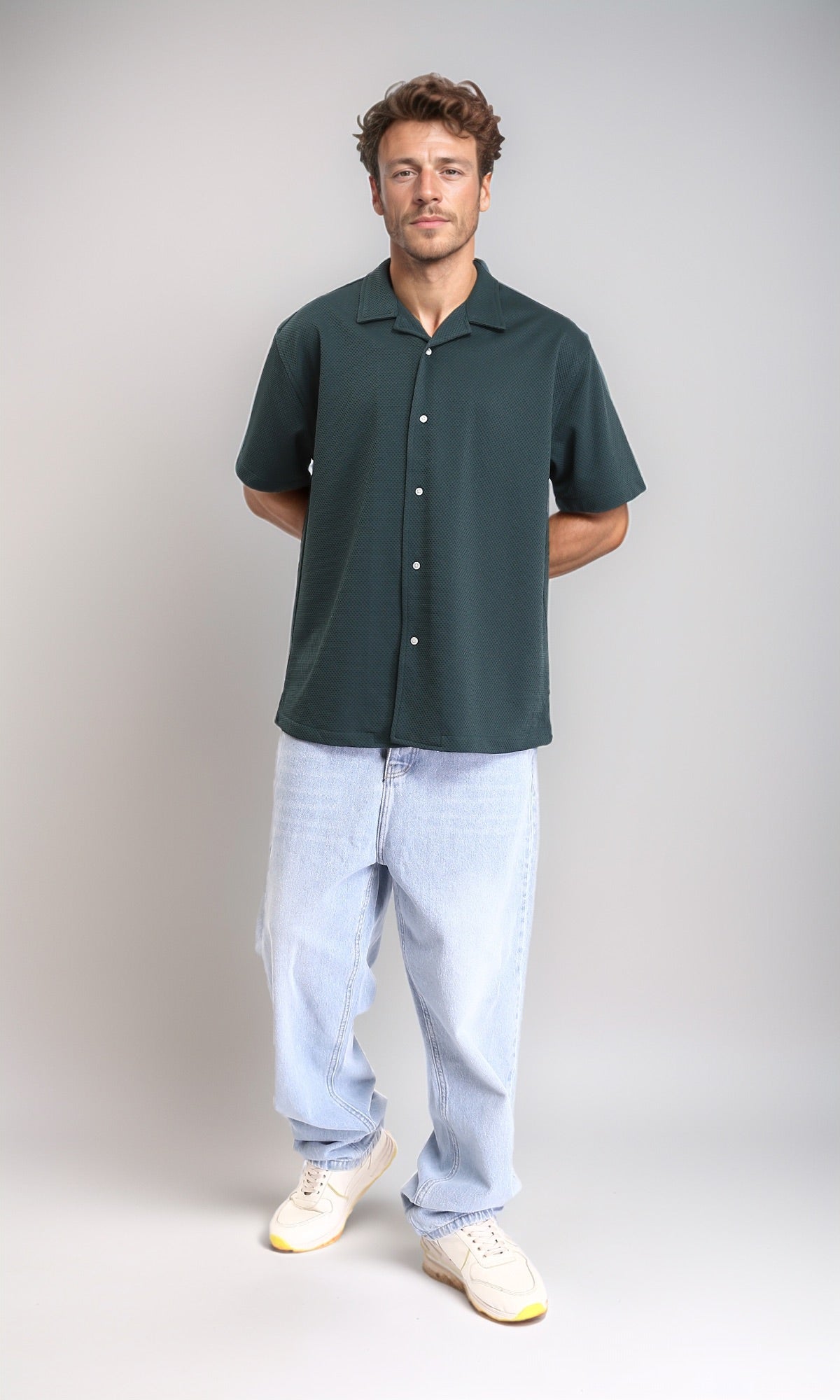 R206335 - Self Pattern Shirt with Classic Collar - Forest Green