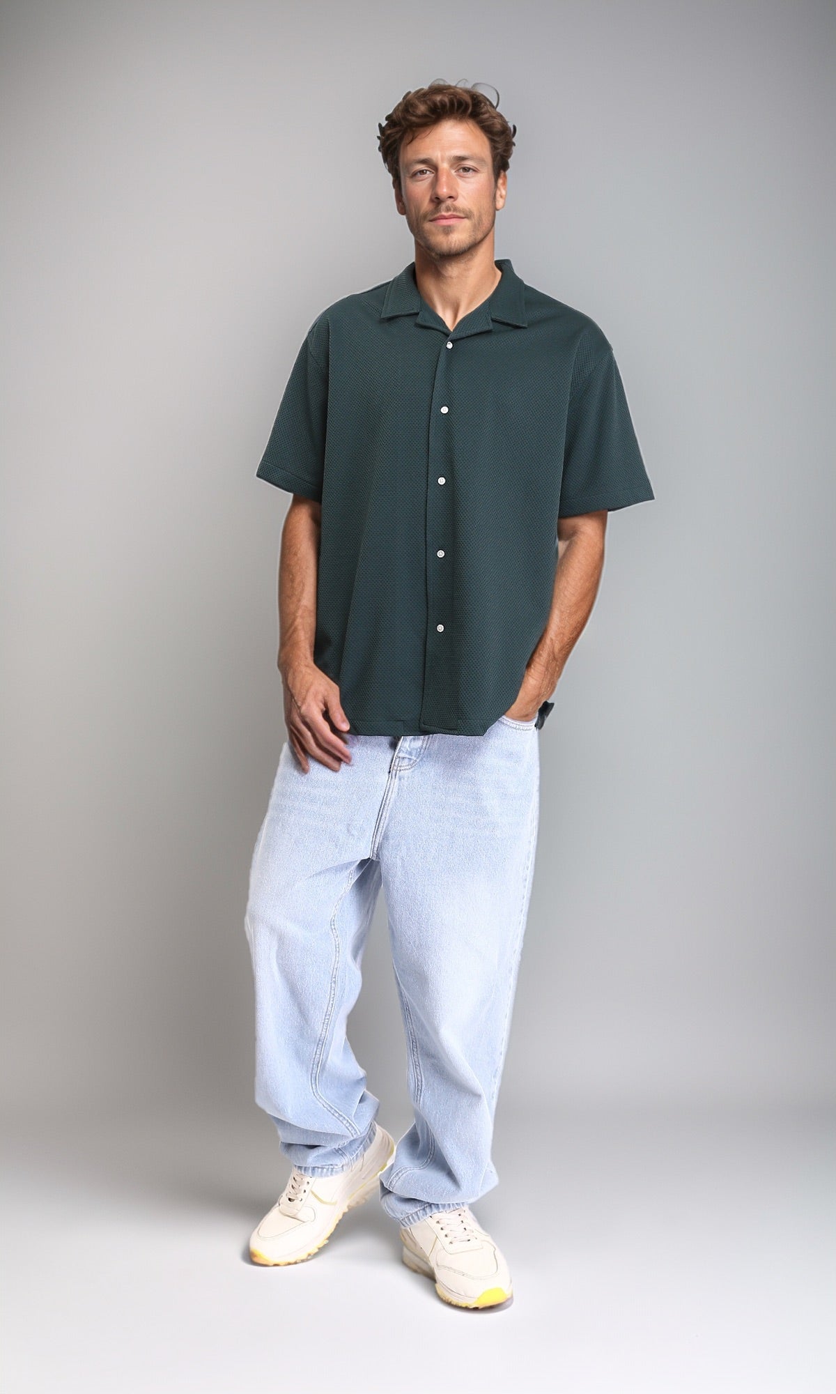 R206335 - Self Pattern Shirt with Classic Collar - Forest Green