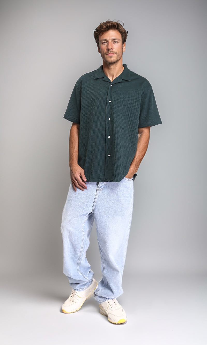 R206335 - Self Pattern Shirt with Classic Collar - Forest Green