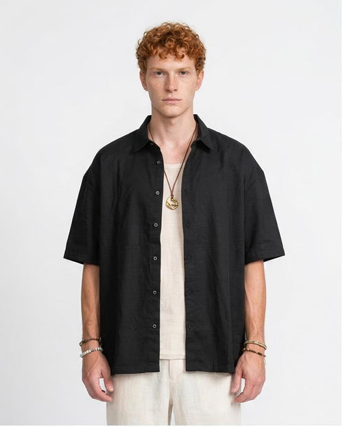 Men's Textured Utility Oversized Shirt - Black